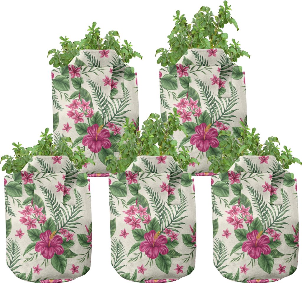 ABAKUHAUS Aquarell Zuchttöpfe 5er-Pack, Plumeria Hibiscus, hochleistungsfähig Stofftöpfe mit Griffen für Pflanzen, 5 Gallonen, Magenta Creme Grün