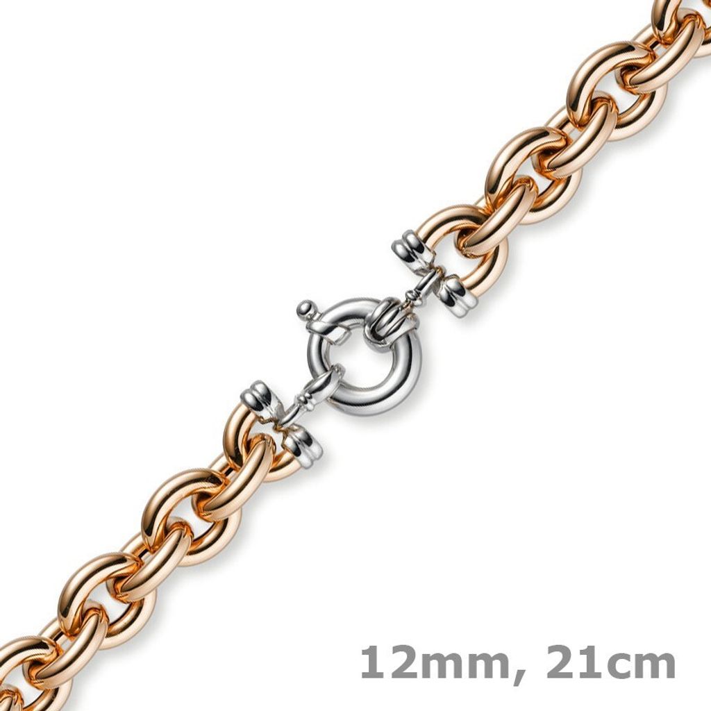 12mm Rundanker Armband Armkette aus 585 Gold Rotgold & Weißgold, 21cm