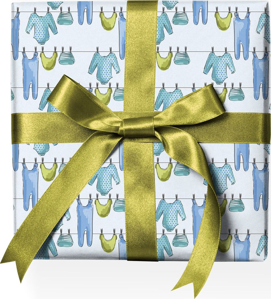 Hellblaues Baby Geschenkpapier zur Babyshower, Taufe, Geburtfür Jungen - G23014, 32 x 48cm