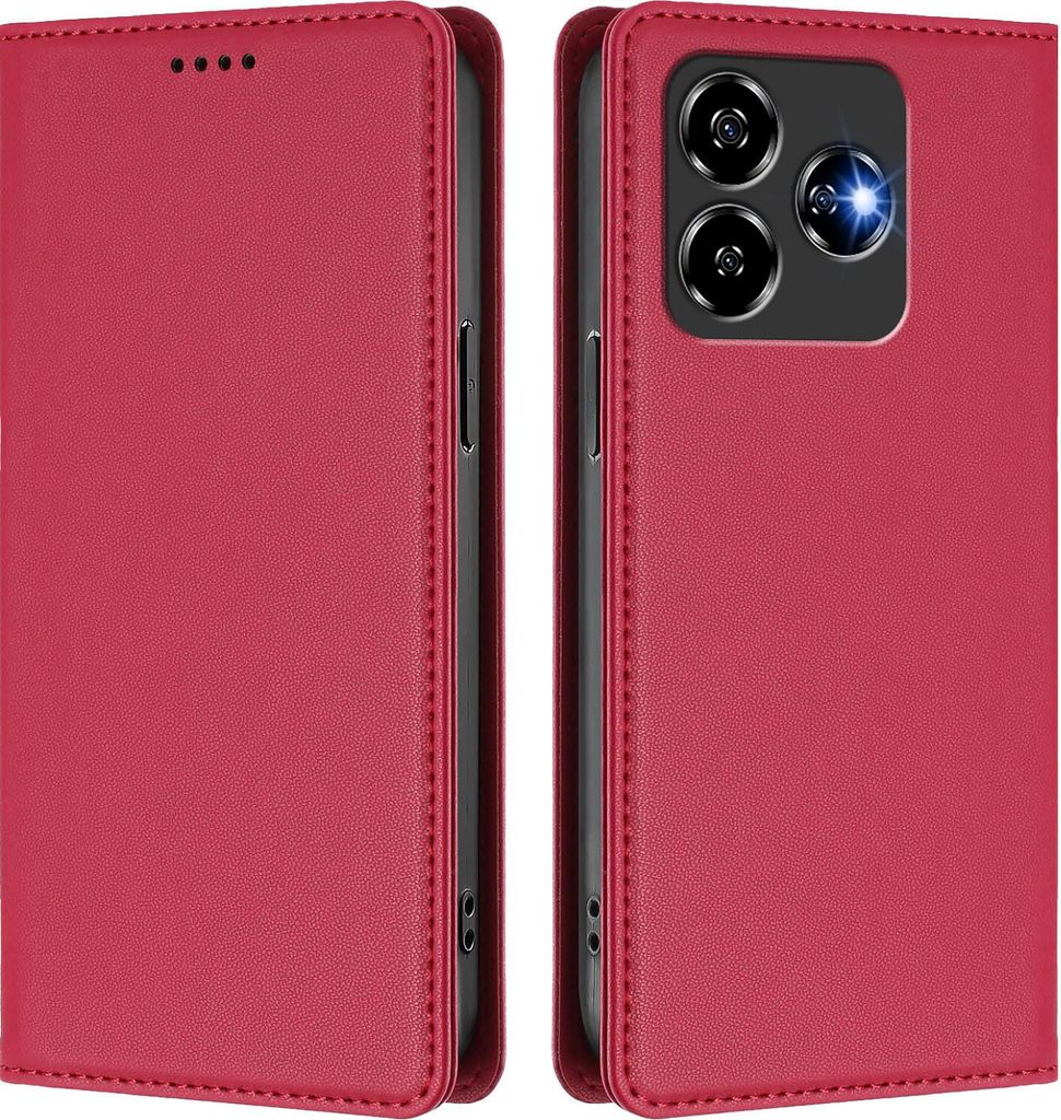 Handyhülle für ZTE Blade V60 Vita/V60 Design/Axon 60 Lite, Kunstleder Klapphülle Stoßfeste Magnetische Hülle mit Ständer Rot