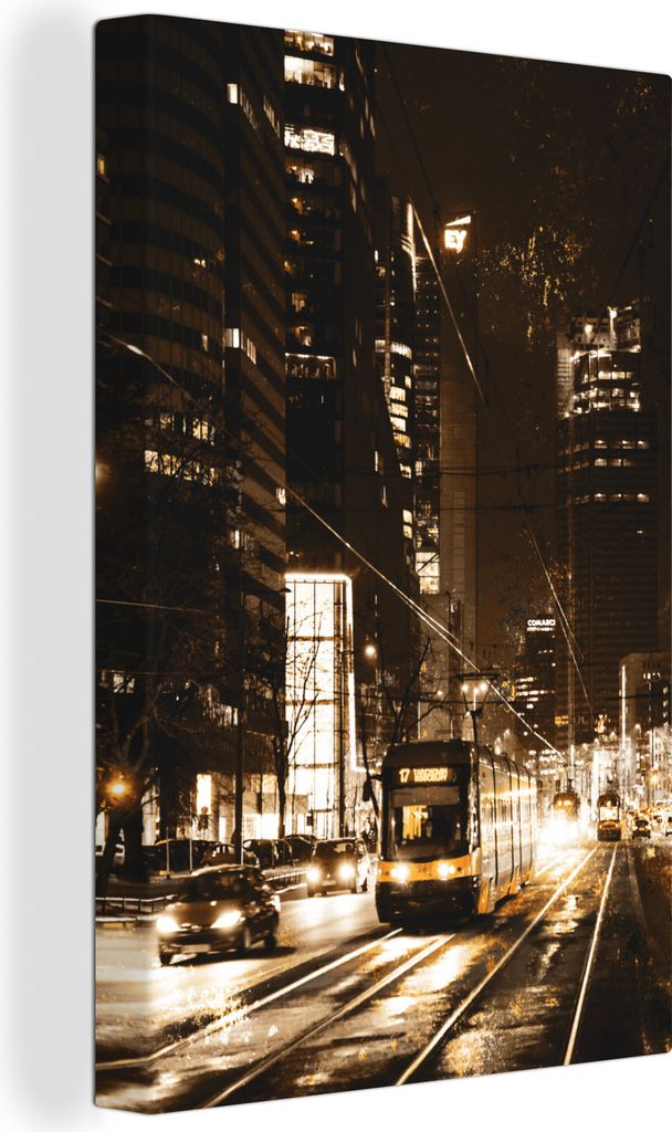 OneMillionCanvasses - Leinwandbilder - 90x140 cm, Straßenbahn - Straße - Gold, Wandbilder Kunstdruck Wanddekoration - Wandschmucke - Schlafzimmer