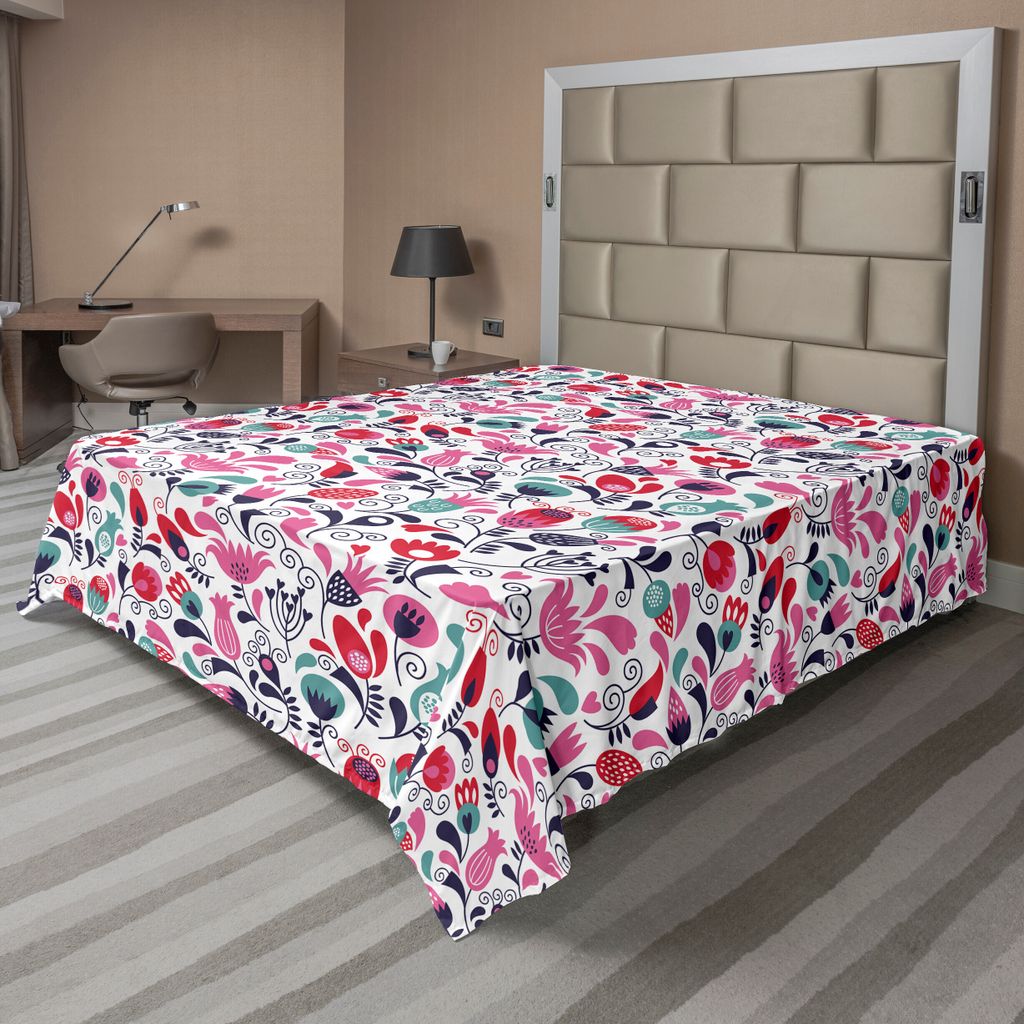 ABAKUHAUS Tulpe Bettlaken, Blumen Mit Variirenden Tulpen Niederlassungen Frisches Aufwändiges Kunstwerk, weiches bequemes oberes Bettlaken für ei...