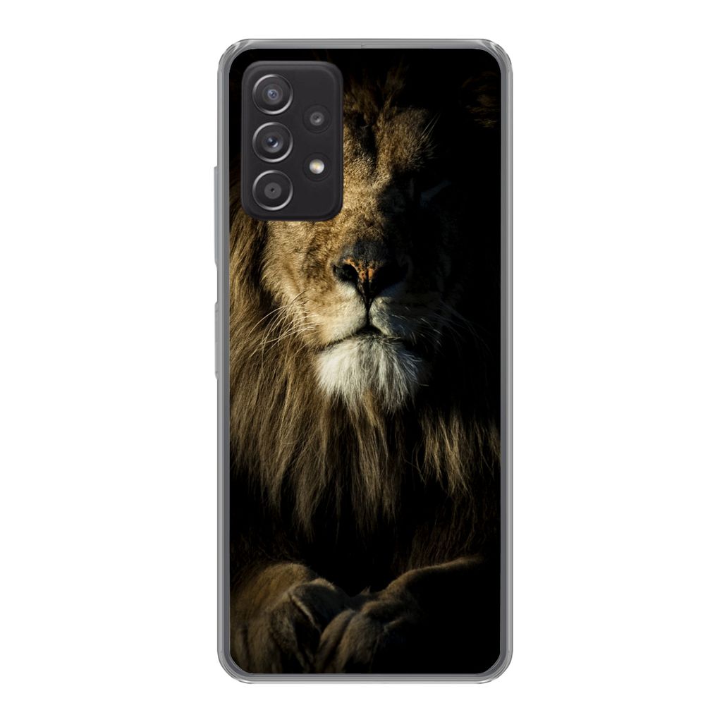 MuchoWow Handyhülle Schutzhülle Hülle für Samsung Galaxy A33 5G Löwe - Licht - Schwarz Silikon Softcase Handy Hülle - Kartenhalter