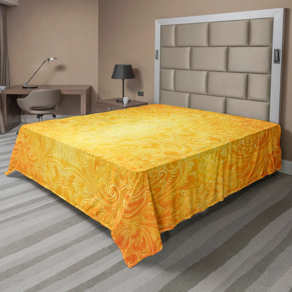 Drap plat décoratif jaune avec motif vintage illustration 260x228 cm