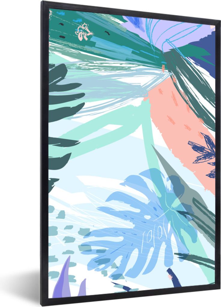 MuchoWow Gerahmtes Poster Sommer - Laub - Blau - Grün 20x30 cm - Poster mit Schwarzem Bilderrahmen Wandposter Rahmen Foto Bilder - Drucken - Bil...