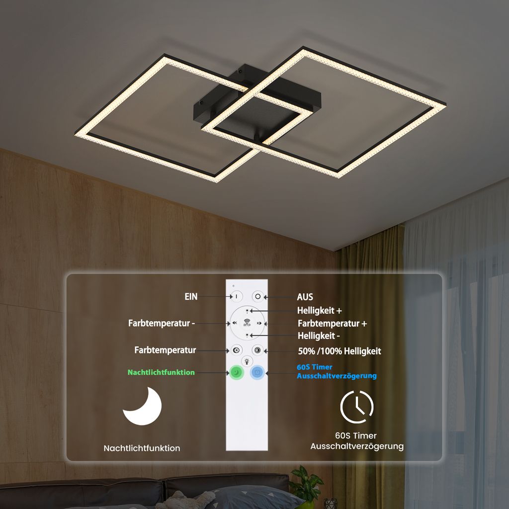 LED Lampadario Fiore APP Telecomando Moderna Plafoniera Grande Dimmerabile 3000K-6000K Soggiorno Lampada Da Soffitto Smart 54W Illuminazione Per Interni Camera Da Letto, Cucina-Black|85cm