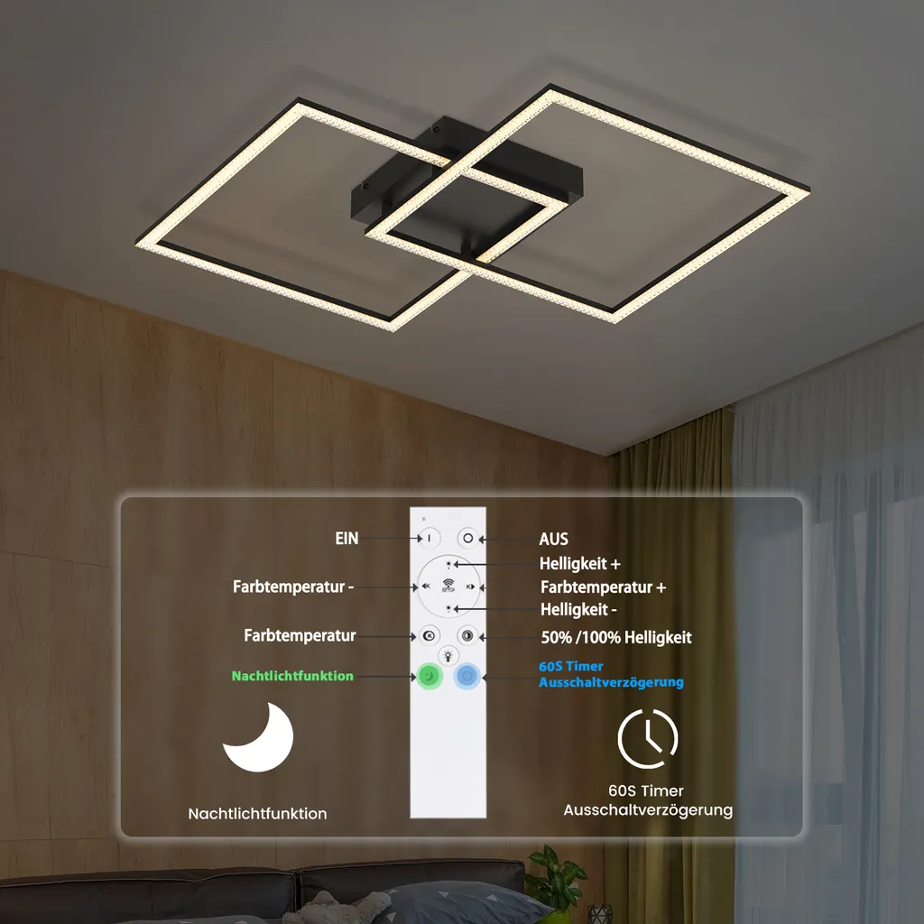 Plafonnier LED Noir sans Scintillement - Solution Éclairage Salon Dimmable - 3