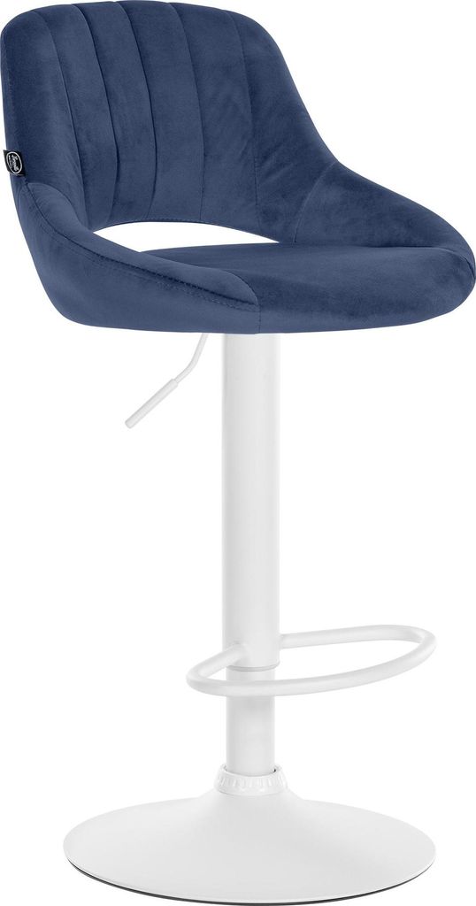 Barhocker SEGAD - Samt Blau 47x48x85 cm Weiß | Barstuhl Mit Lehne Tresenhocker Tresenstuhl Kneipenhocker Kneipenstuhl