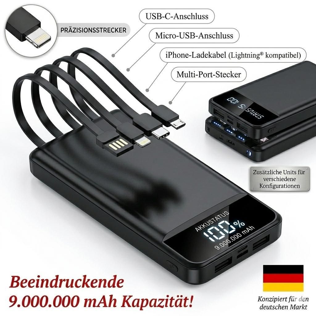 Powerbank mit 4 Kabeln und 2 USB Ports, Fast Charge, Produktbild 