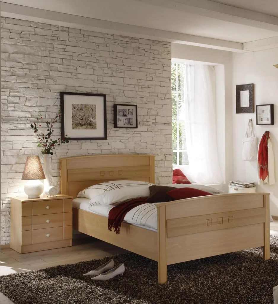 Cadre de lit simple 100x200 cm Vaja Curanum décor chêne bois clair