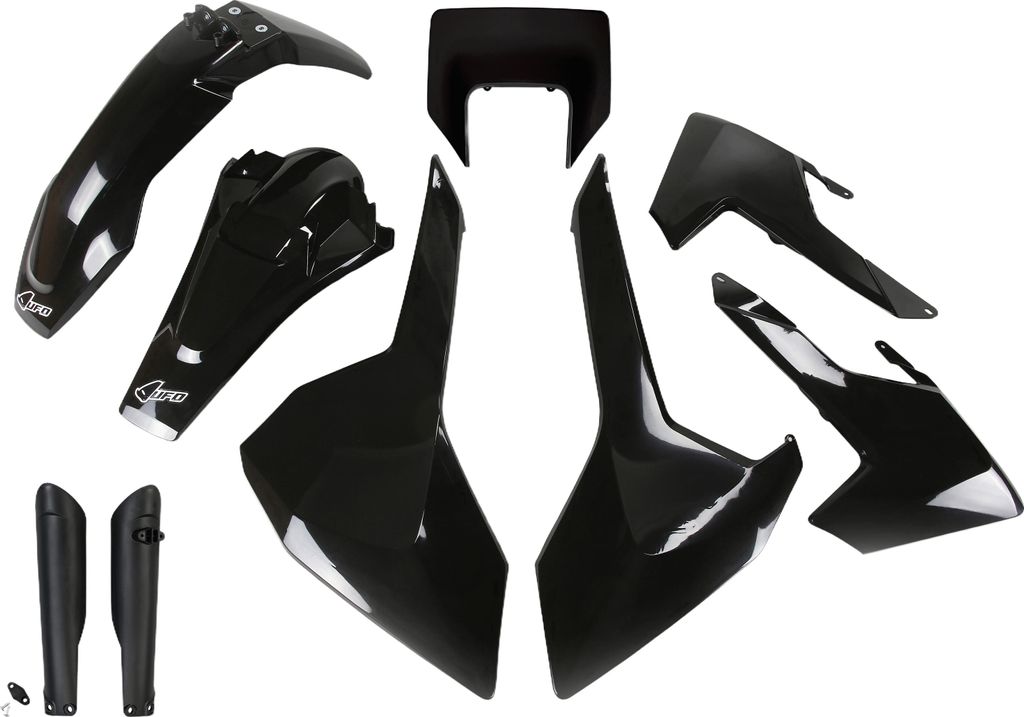 Verkleidungskit UFO PLAST 9-teilig Verkleidungssatz Kunststoff mit Gabelschutz für Husqvarna FE TE TX 125 - 450 ccm Bj. 2017 - 2019, Farbe:schwarz