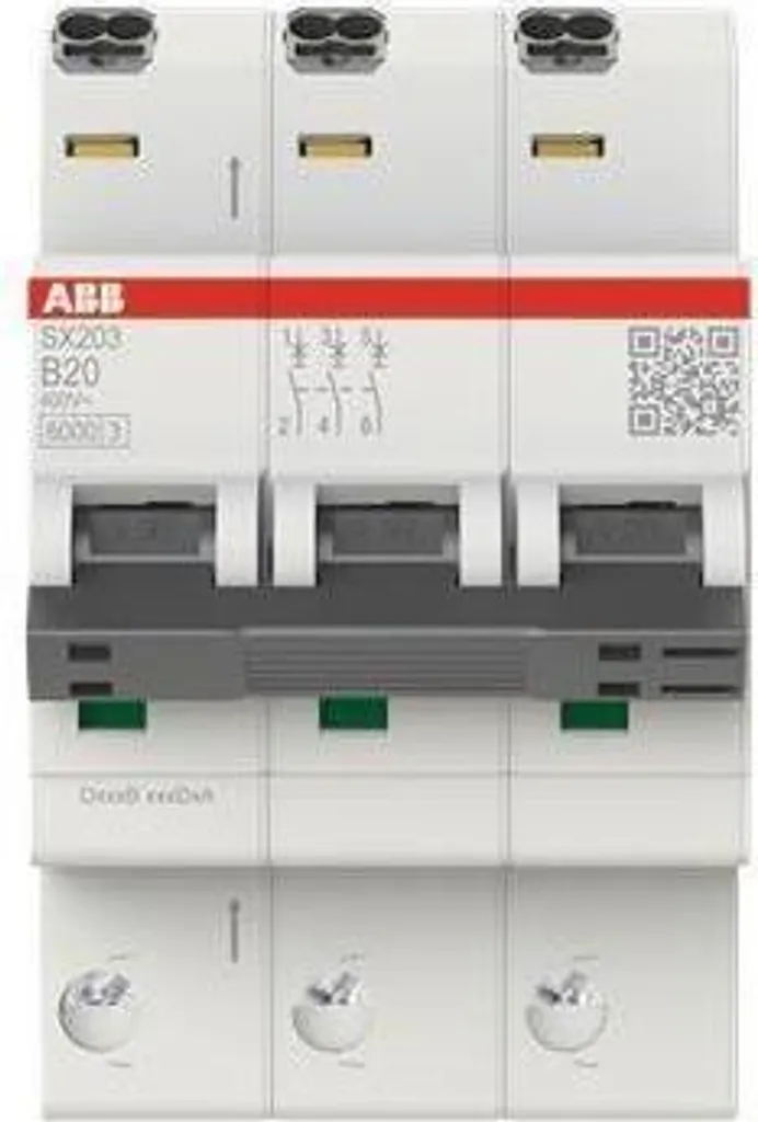 Disjoncteur 20A ABB SX203-B20 courbe B tripolaire 6kA Flexline