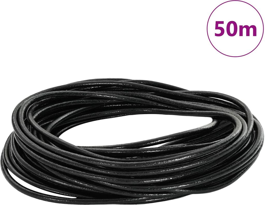 vidaXL Leder Schnur Schwarz Ø3 mm x 50 m Leder