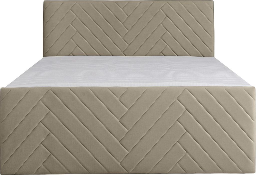 Schlafzimmer-Set dekorative Kopfstütze + Rahmen mit Box + Matratzen + Matratzenauflage - 160 x 200 cm - Velours - Taupe - MAKANA by YSMÉE brand