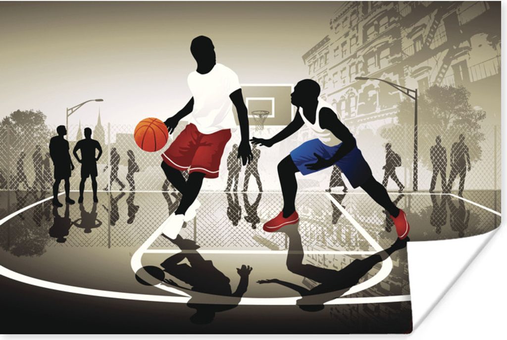 MuchoWow Poster Eine Illustration von zwei spielen Basketball auf der Straße 90x60 cm - Schlafzimmer