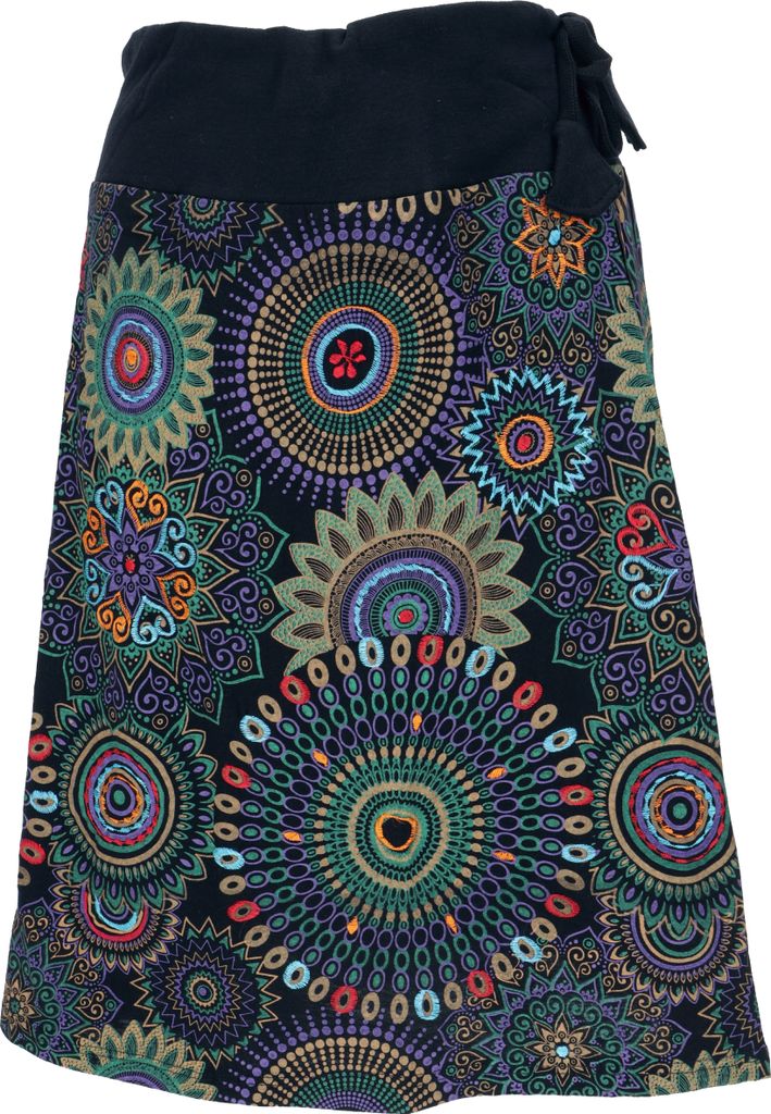 Bestickter Knielanger Rock, Boho Chic, Retro Mandala - Violett/bunt, Damen, Mehrfarbig, Baumwolle, Größe: S/M