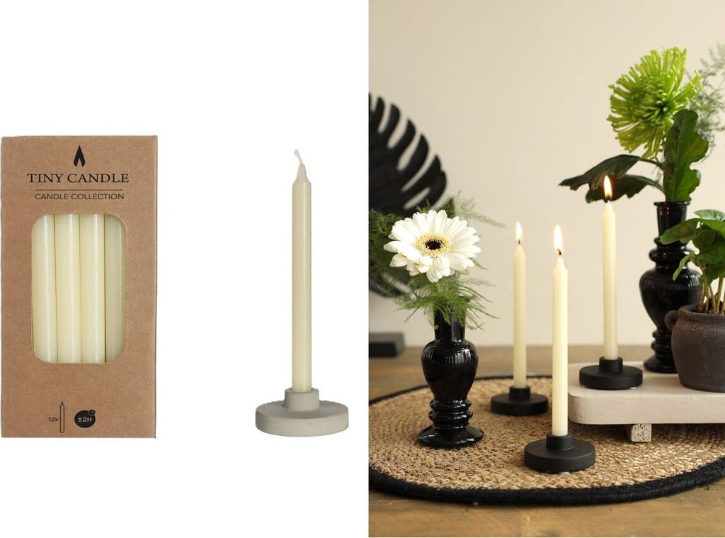 Baumkerzen, Set mit 12 Stk Höhe 14cm, Ø 1,2cm, in vielen Farben erhältlich, Brenndauer 2 Std. | Wachs-Baumkerzen, Farbe:Creme | Beige