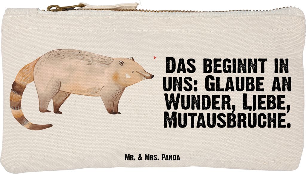 Mr. & Mrs. Panda Kosmetiktasche Nasenbaer Größe S Klein - Weiß - Geschenk, Waschtasche, Bär, Lustige Sprüche, Nasenbären, Mäppchen, Federtas...