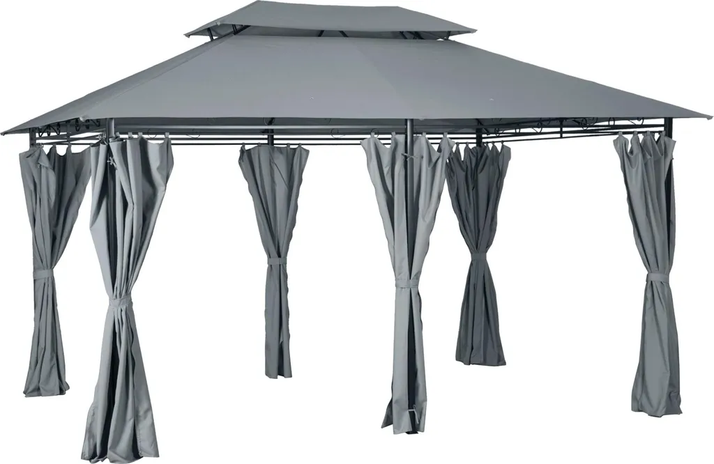 Outsunny Tonnelle Pavillon de Jardin Style Colonial Double Toit 3x4m Gris