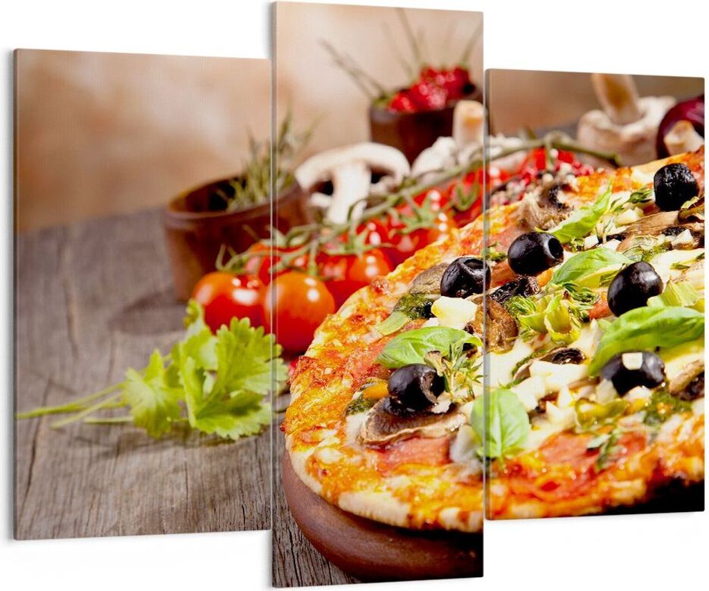 Bild auf Leinwand - Leinwandbild - Pizza Essen Italien Tradition - 130x100cm - Wand Bild - Wanddeko - Leinwanddruck - Bilder - Kunstdruck - Leinwan...