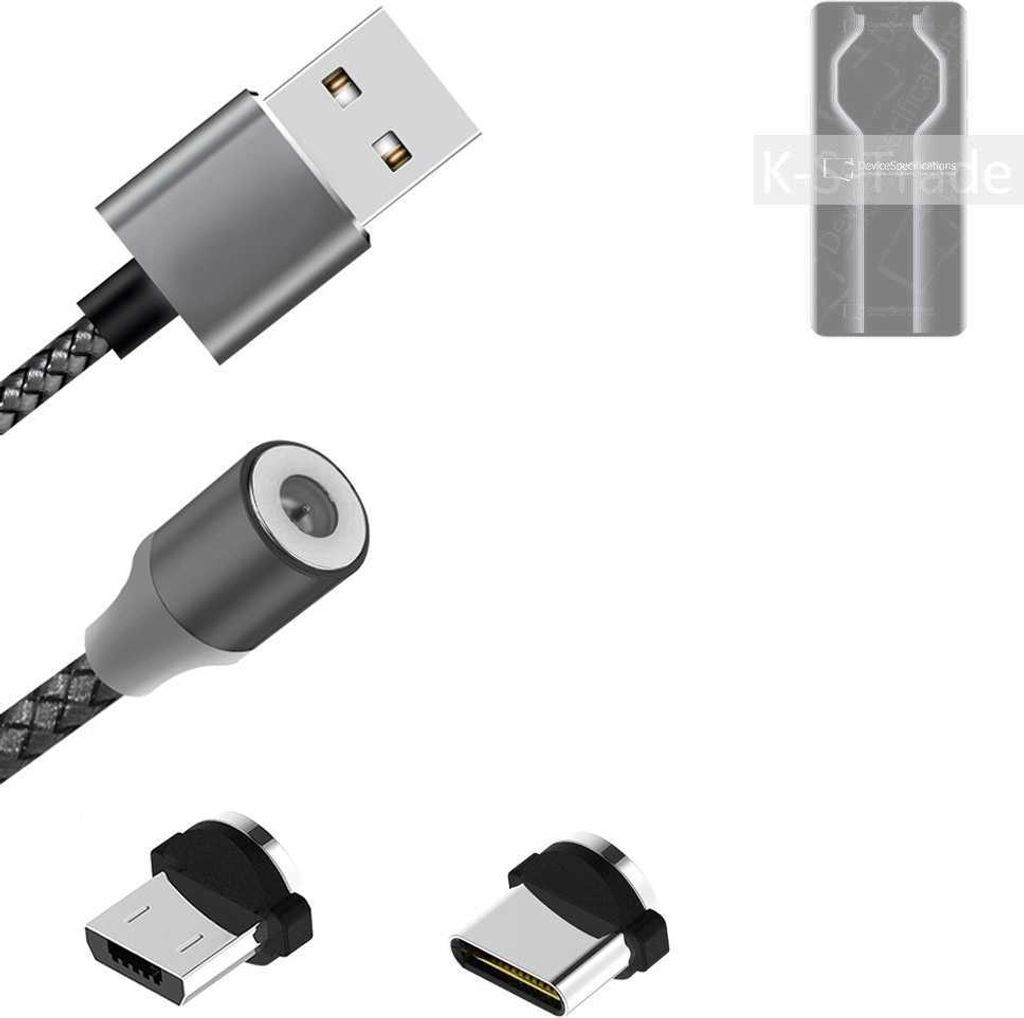 K-S-Trade Hochwertiges Magnet-Lade-kabel Sync-Kabel Daten-Kabel kompatibel mit Huawei Mate 50 RS mit USB-Typ-C-Anschluss und Micro-USB-Anschluss 2A