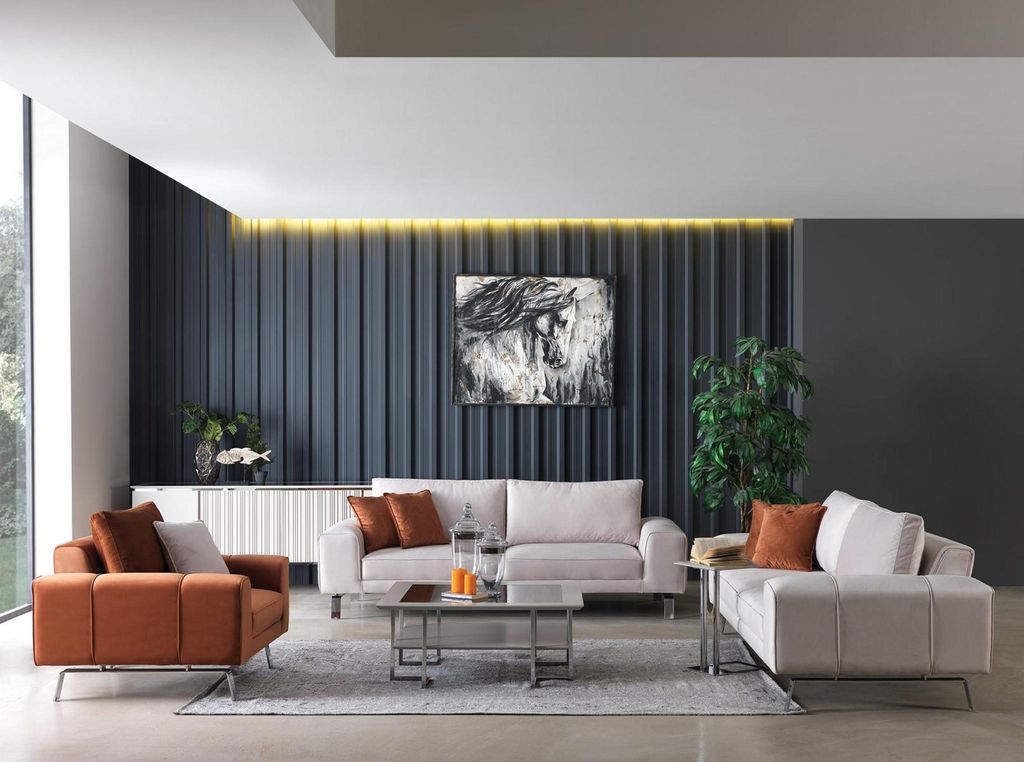 Couchgarnitur Sofagarnitur Komplette Polstersofa Orange Produktbild 