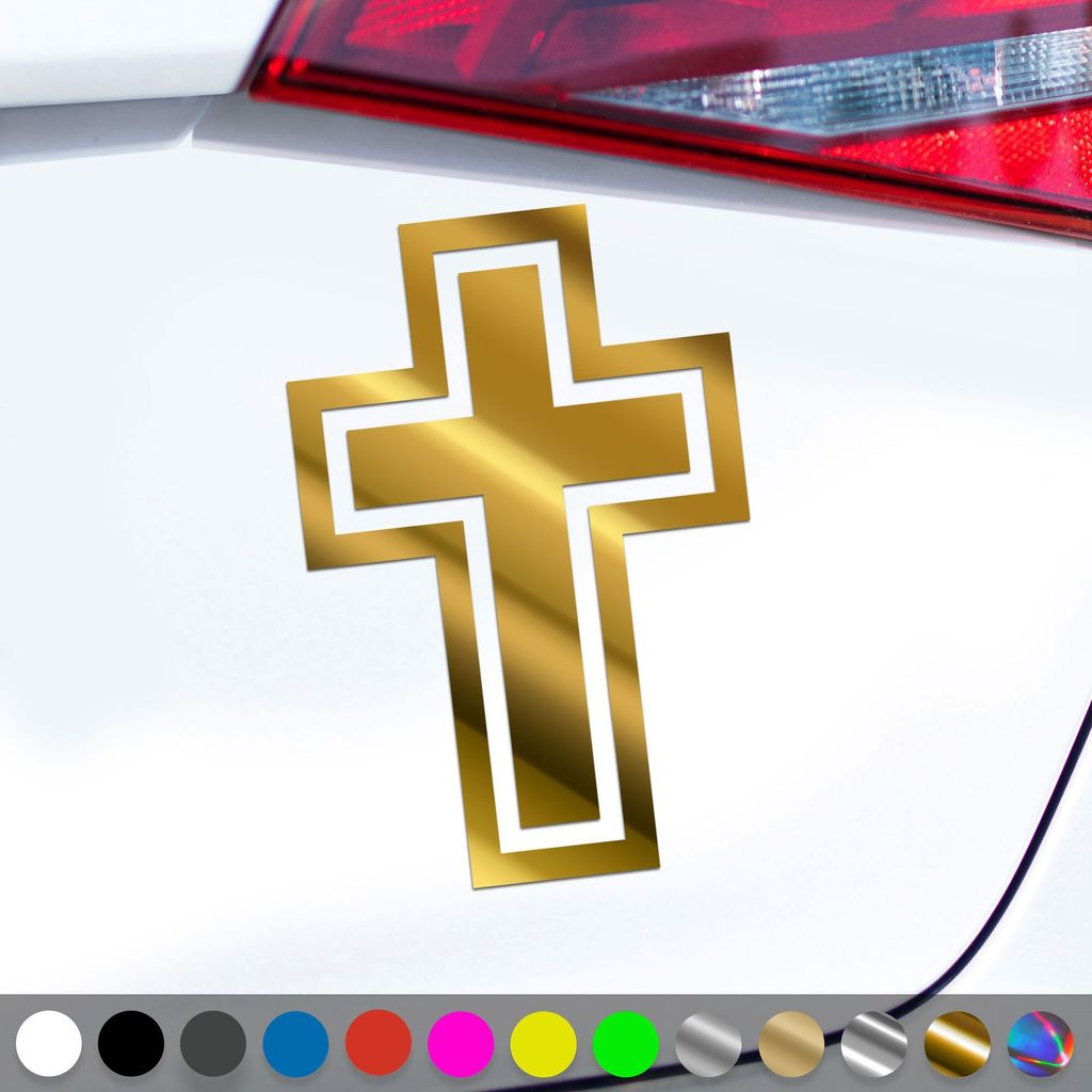 PantherPixel Kreuz Aufkleber Christentum Kirche Jesus Christus Sticker Auto Geschenkidee Farbe Chrom-Gold
