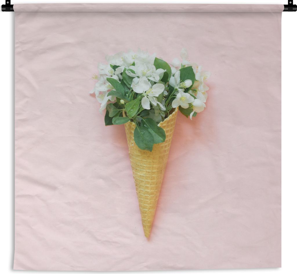 MuchoWow Wandteppich Wandbehang Eiswaffel - Blumen - Stilleben 60x60 cm Tapisserie Dekoration Wandtuch - Dekorationen - Wand Decke