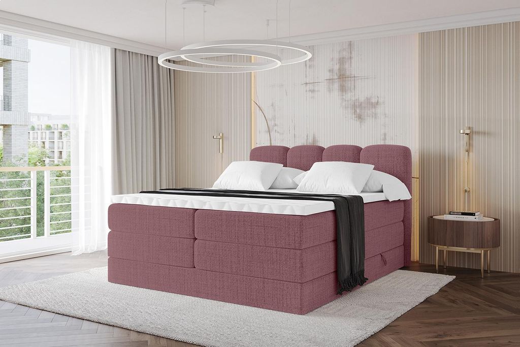 ALTDECOR Boxspringbett - NINA KING - 200x200 Altrosa Aragon- Komplett-Set mit H3 und H4 Matratzen und Topper, Polsterbett mit Bettkästen, Lattenro...