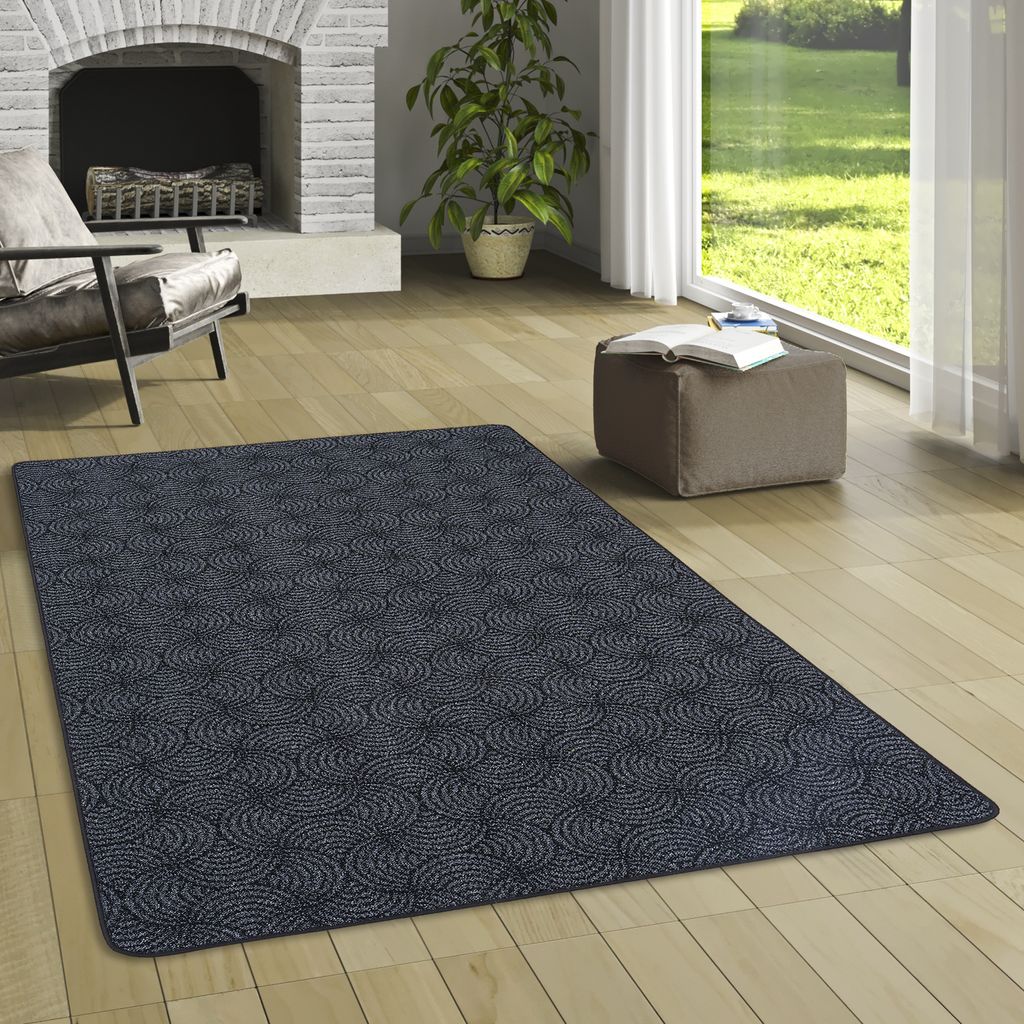 Feinschlinge Designer Teppich Circle Schwarz Grau, Größe:133x133 cm