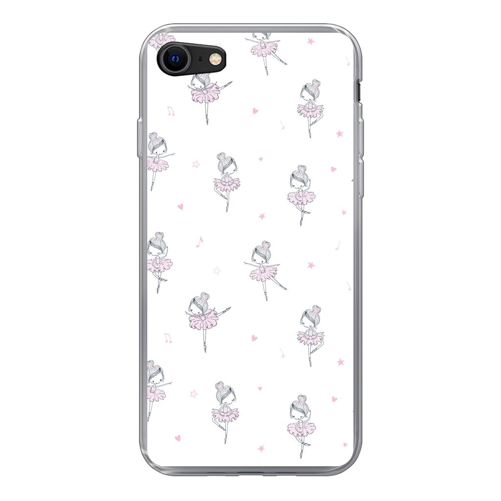MuchoWow Handyhülle Schutzhülle Hülle für iPhone SE 2022 Mädchen - Ballett - Rosa - Muster - Mädchen - Kinder - Kinder Silikon Softcase Han...
