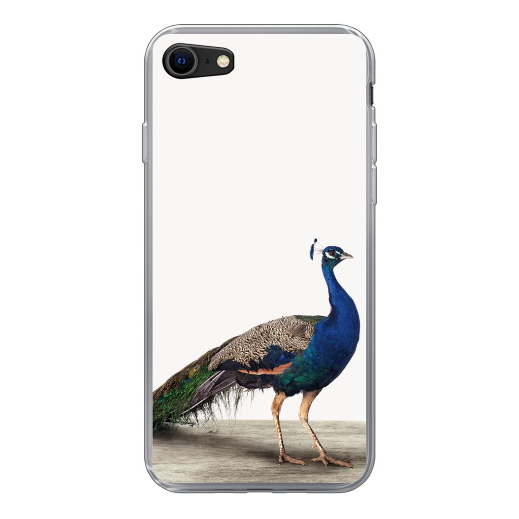MuchoWow Handyhülle Schutzhülle Hülle für iPhone SE 2022 Pfau - Federn - Vogel - Kinder - Jungen - Mädchen Silikon Softcase Handy Hülle - S...