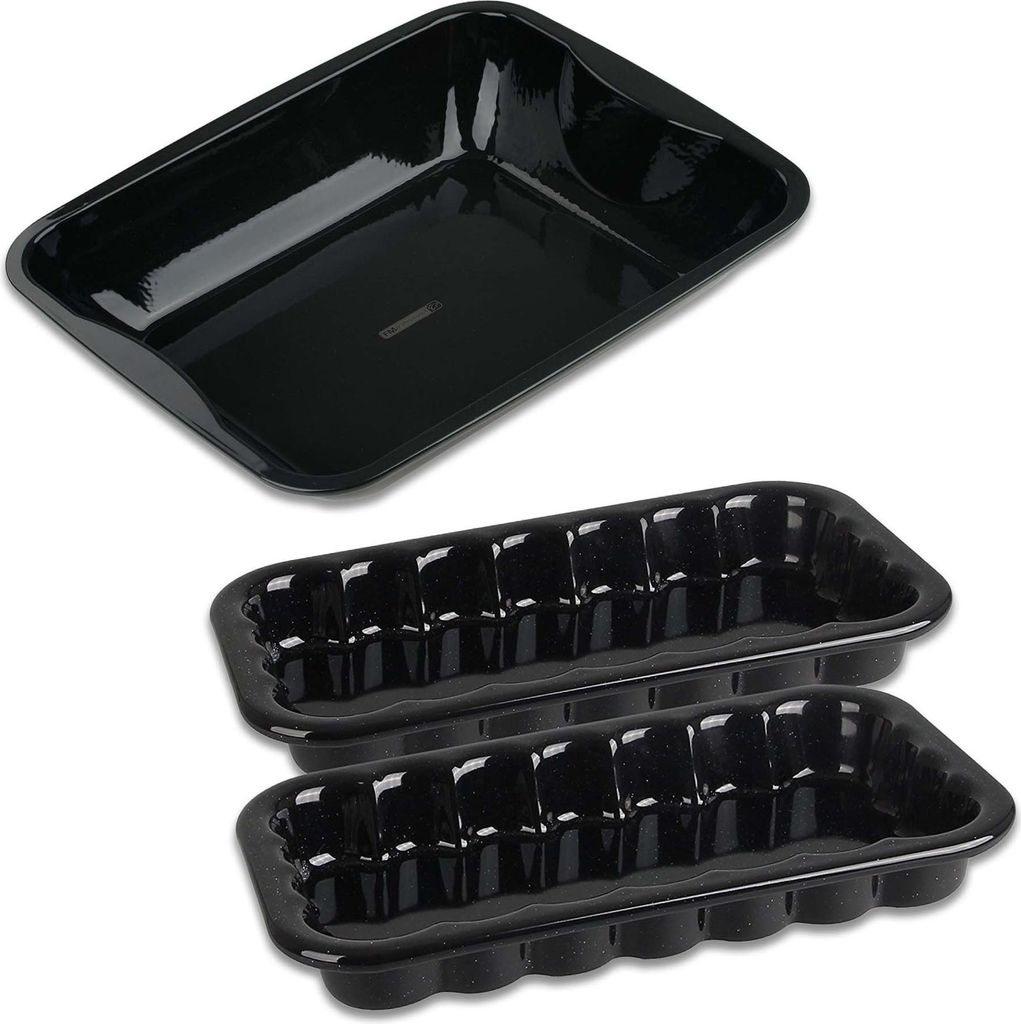 FMprofessional XXL Bräter und Grillschalen Set Vielseitiges Emaille Backblech für Ofengemüse, Braten und Grillgut, hitzebeständig bis 400°C