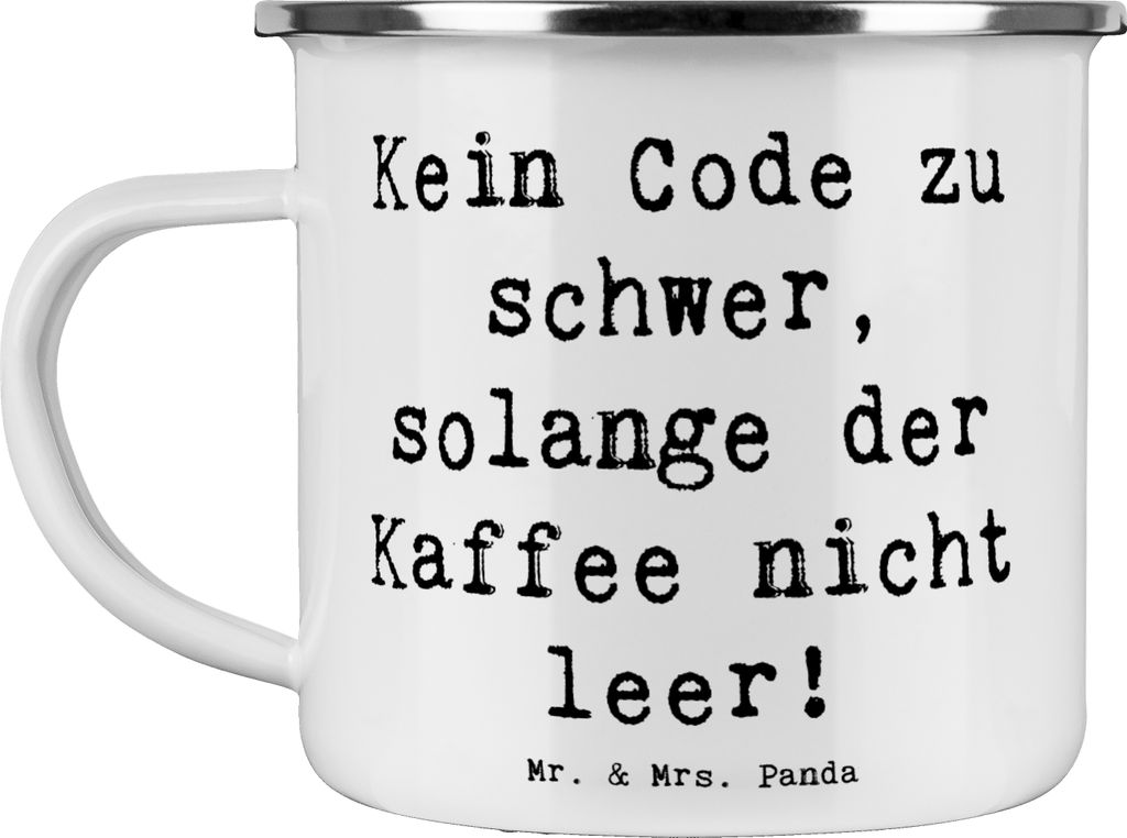 Mr. & Mrs. Panda Camping Emaille Tasse Spruch Code und Kaffee - Weiß - Geschenk, Programmierer, IT-Entwickler, Haferl, Softwareentwickler, handgef...