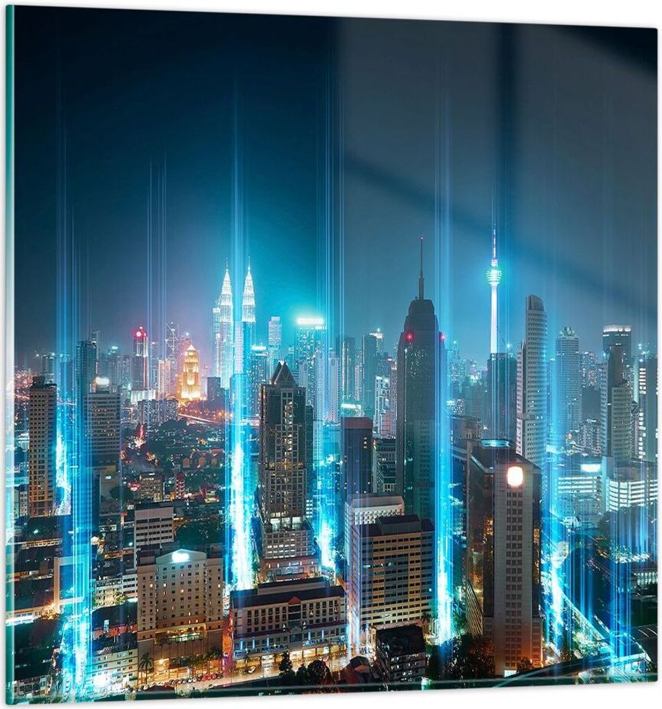 Bilder auf glas - Stadt Nacht Straße - 40x40cm - Glasbilder - Wandbilder - Kunstdruck - zum Aufhängen bereit - Wanddekoration aus Glas - Glas Bil...