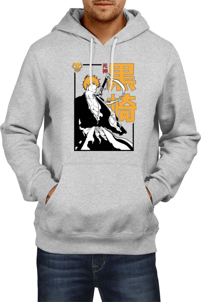 Herren Kapuzenpullover Manga Japan Anime Comics Animation Bleach 005, Man XL / Grau