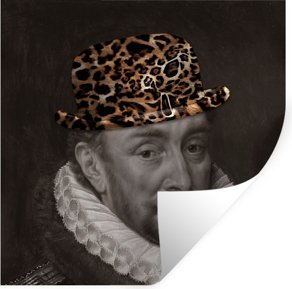 MuchoWow Wandtattoo Wandsticker Wandaufkleber Wilhelm von Oranien - Hut - Pantherdruck 30x30 cm Selbstklebend und Repositionierbar - Repositionie...