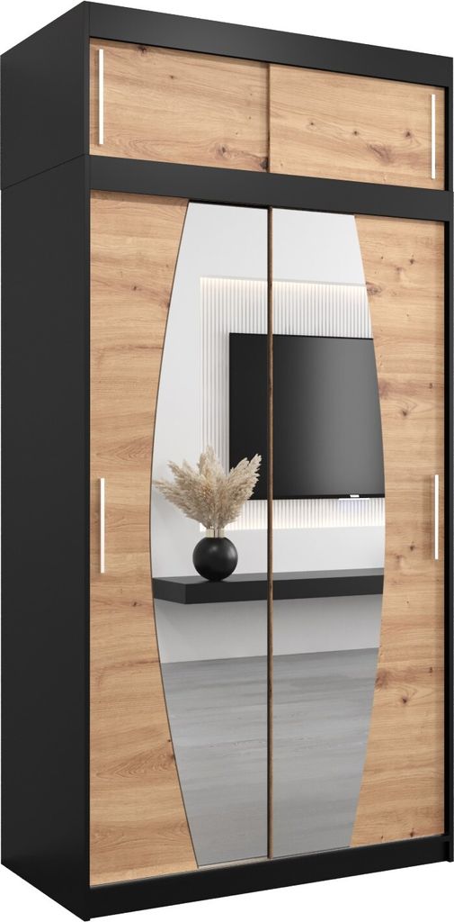 Kleiderschrank, Schiebetürenschrank Schlafzimmer, Schrank mit Spiegel ELYPSE 120 mit Aufsatz, Höhe 240 cm