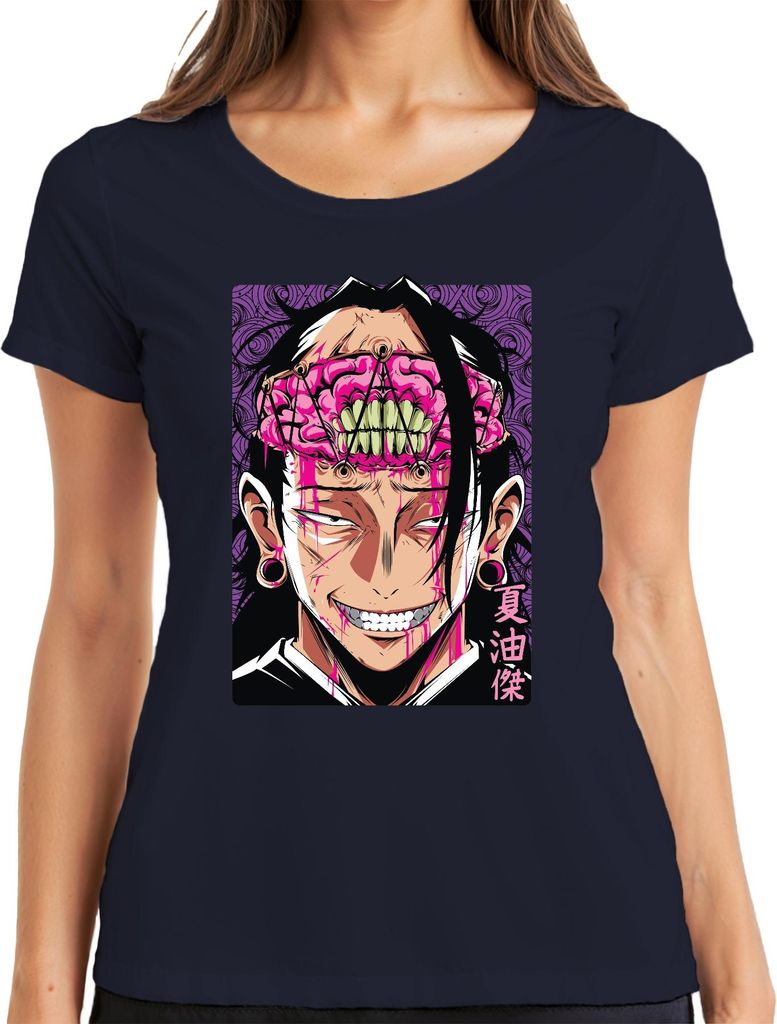 Jujutsu Kaisen Geto Suguru Anime blutiges Gehirn düster Fan Damen T-Shirt, Navy, S