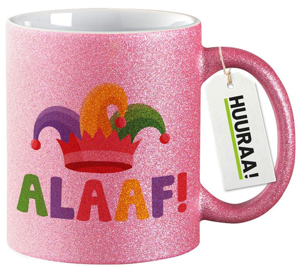 Huuraa Glitzertasse Alaaf Narrenkappe 330ml Pink Keramik Kaffeebecher Geschenkidee