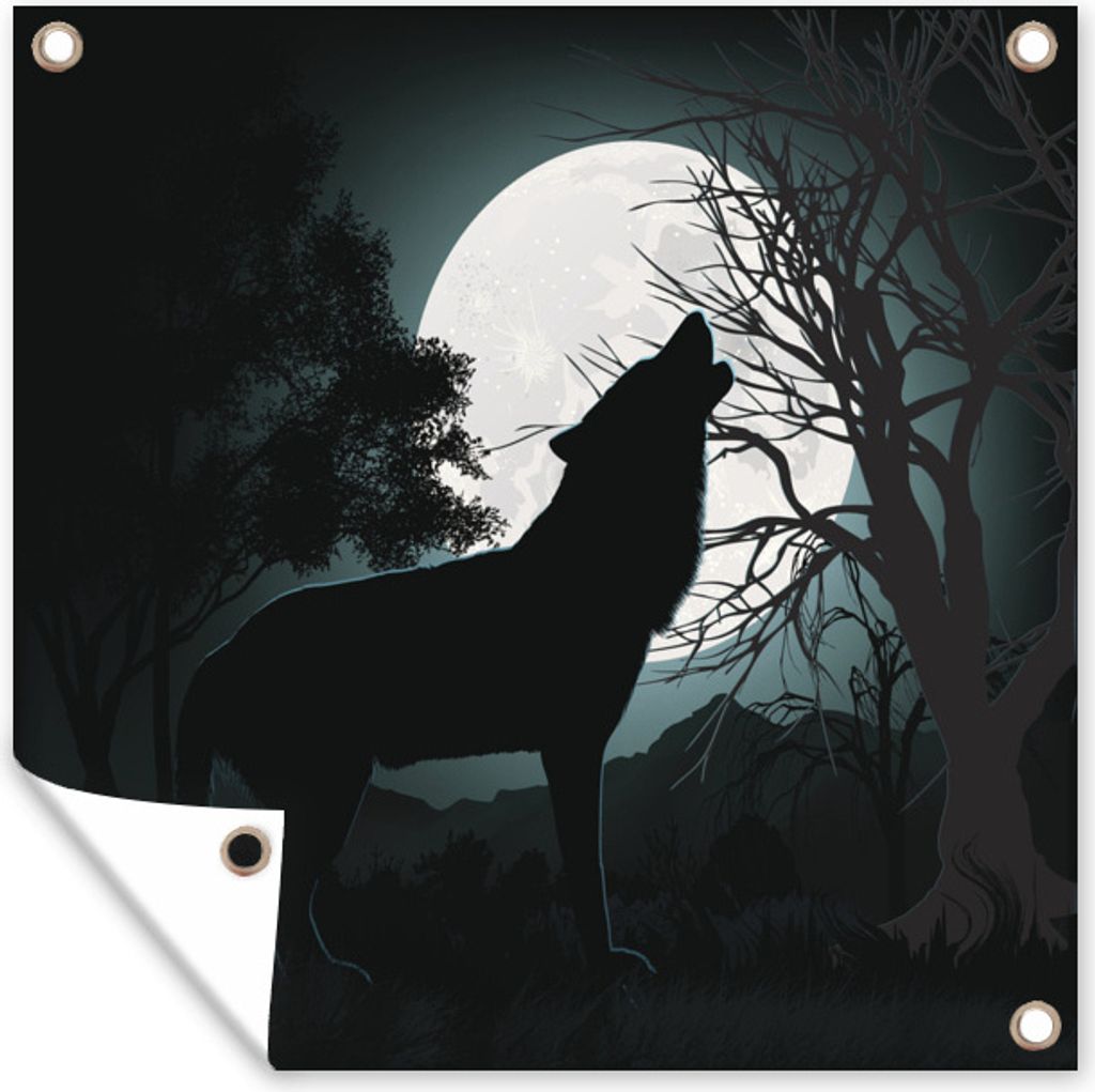 MuchoWow 40x30 cm Outdoor-Poster Gartendeko Sichtschutz Garten Poster für den Garten Wolf - Scherenschnitt - Mond