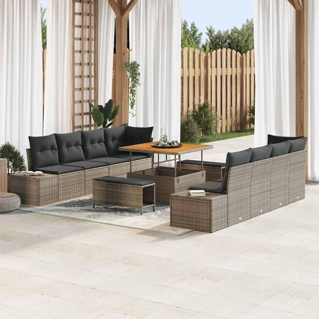 Maison Exclusive - Gartensofa-set mit Kissen 11 pcs Grau Poly-Rattan