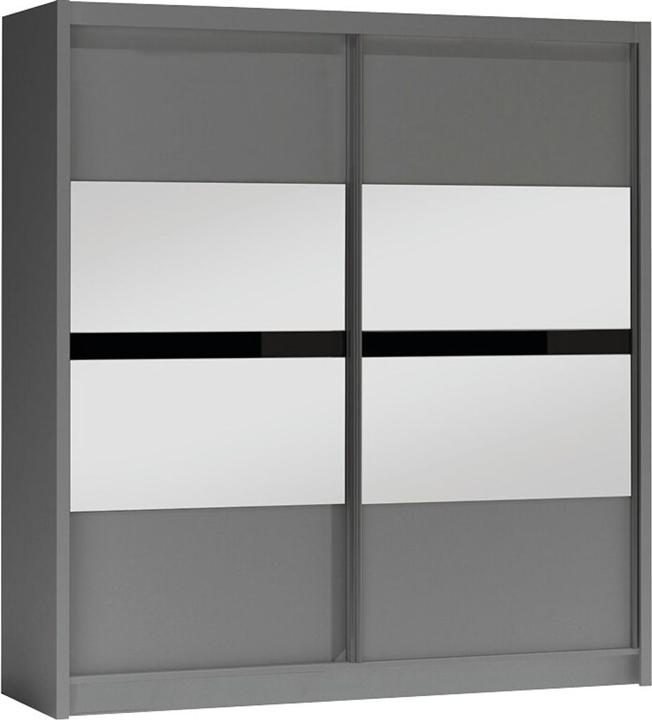 BETTSO Kleiderschrank Schwebetürenschrank mit Spiegel Kleiderstange Garderobe für Schlafzimmer Kinderzimmer oder Wohnzimmer MIBU 200 Graphit