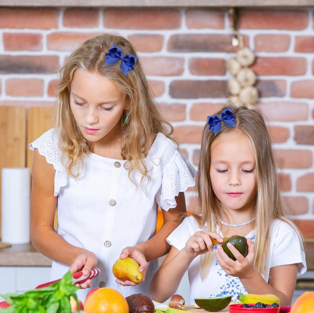 Band Haar Schleifen Clip Set von 2 - Schön Für Mädchen und Frauen - Blau - 3 Zoll - Haarspangen mit Entenschnabel Clip