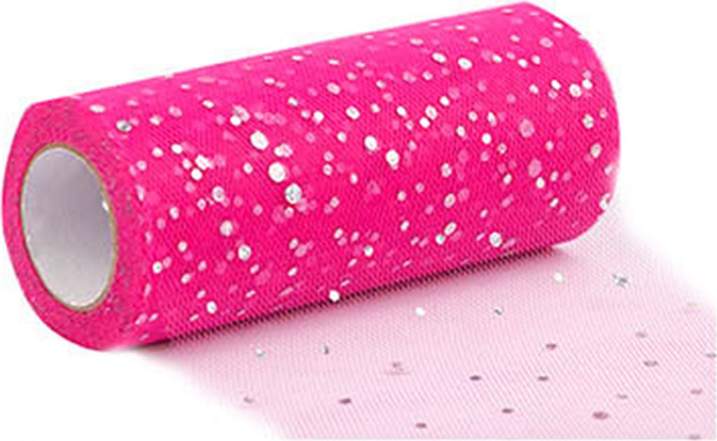 1 Roll Glitter Trimming Tüll Roll ohne Geruchsnetz Garnkranz Dekorationen Sheer Ribbon für Innenräume-Rosenrot