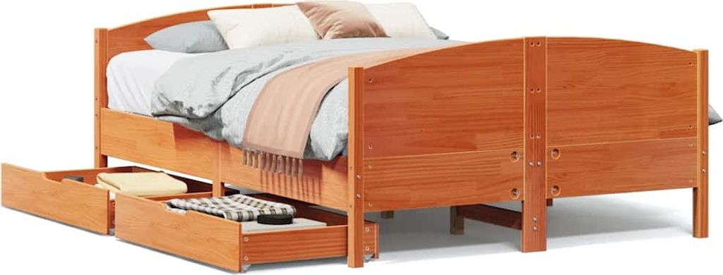 vidaXL Massivholzbett ohne Matratze Wachsbraun 120x190 cm Kiefernholz