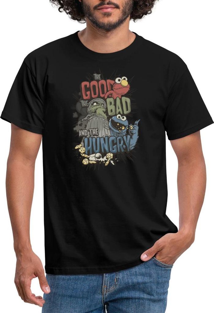 Spreadshirt Sesamstraße Halunken Elmo Oscar Krümelmonster Männer T-Shirt, 3XL, Schwarz