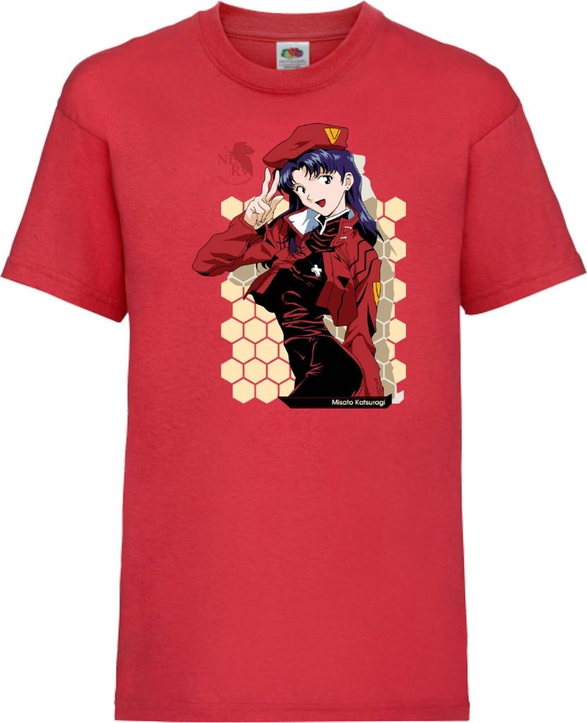Kinder T-Shirt Neon Anime Genesis Manga Evangelion Misato Katsuragi Misato Katsuragi, 5-6 Jahr - 116 / Rot