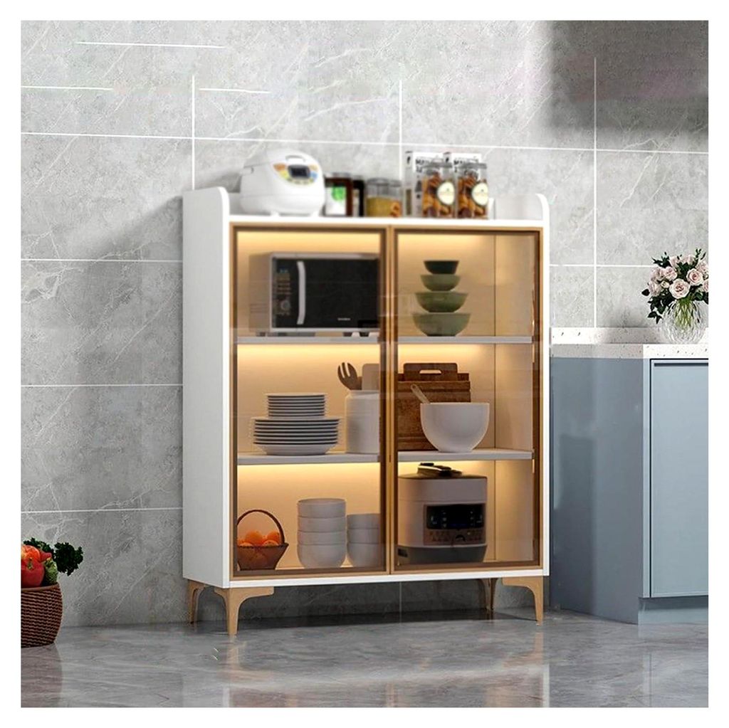 Platzsparender Küchenständer Mikrowellenständer Modern Weiß für einfache Montage und Reinigung 60/70/80cm 35cm Tiefe 124cm Höhe - Ideal für ...