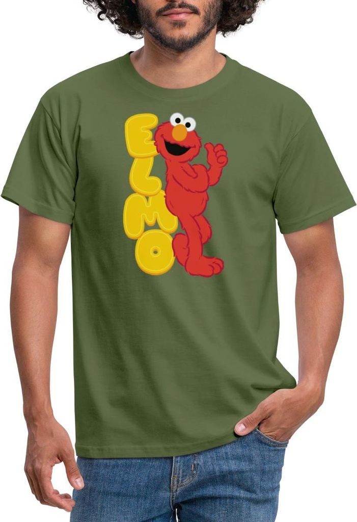 Spreadshirt Sesamstraße Elmo Mit Schriftzug Männer T-Shirt, L, Militärgrün